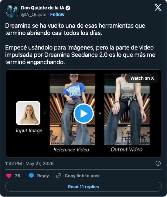 Screenshot of @IA_Quijote's post on X
