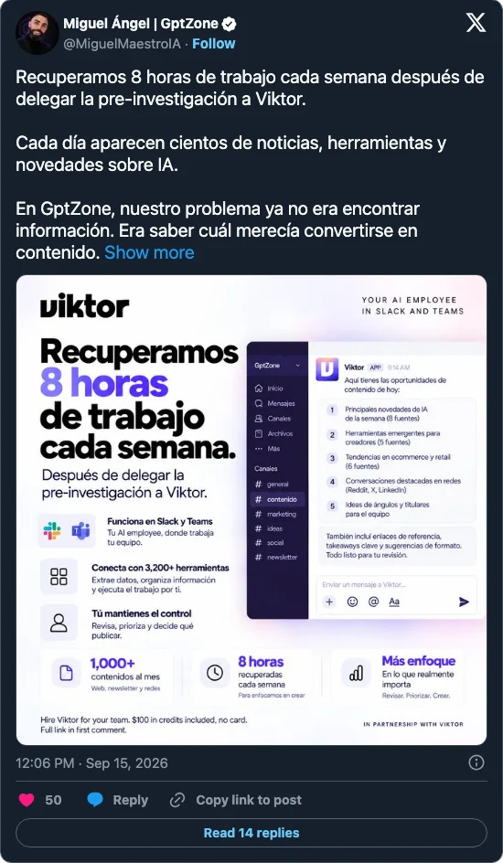 Screenshot of @MiguelMaestroIA's post on X
