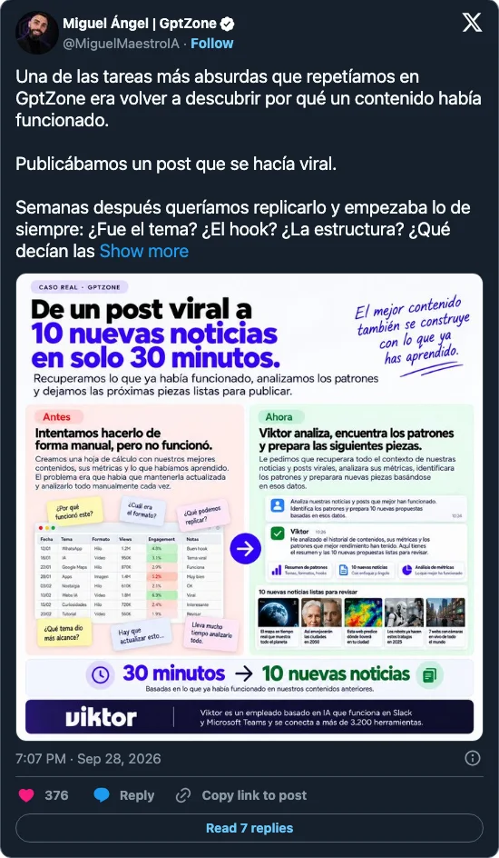 Screenshot of @MiguelMaestroIA's post on X